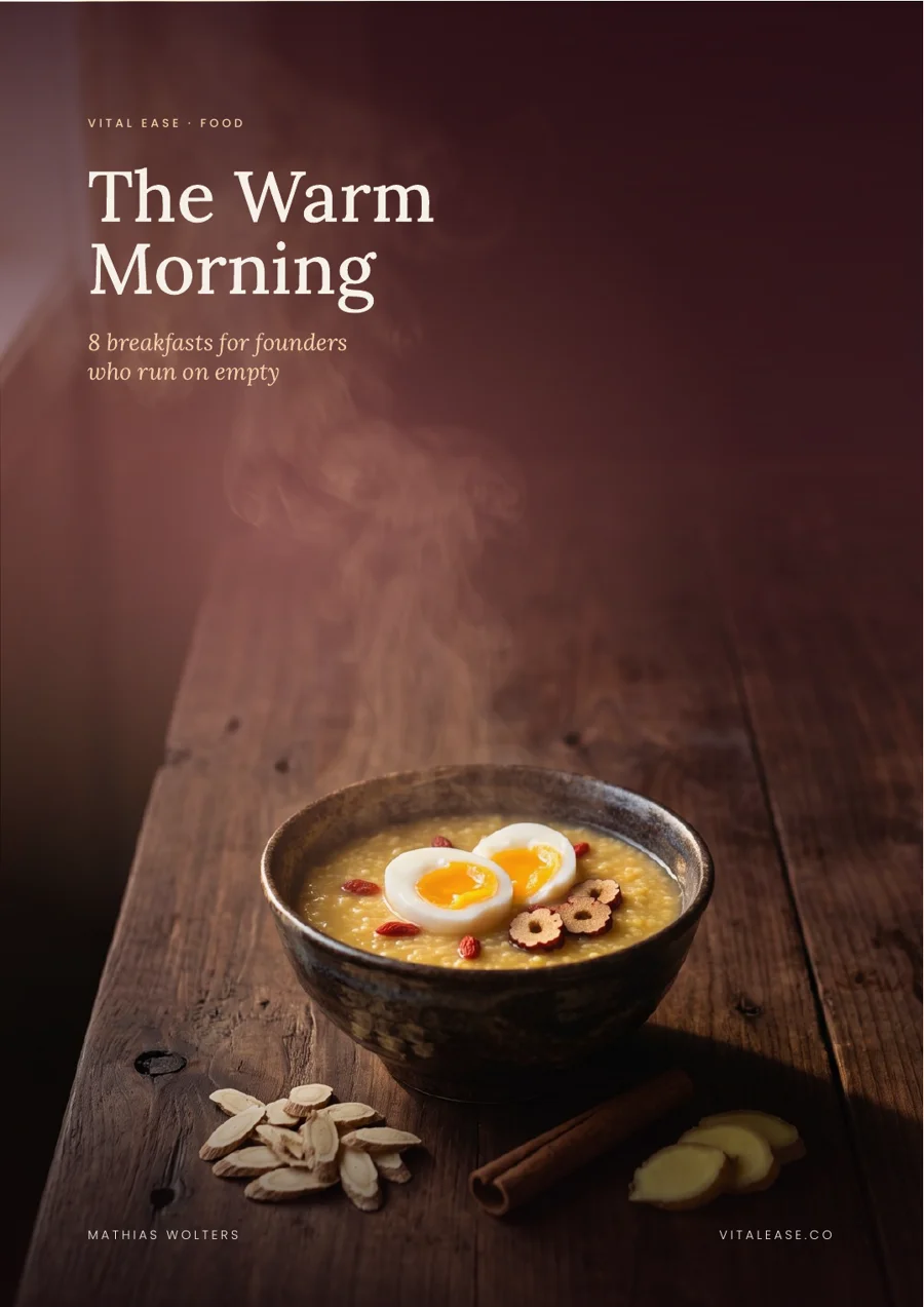 Cover of The Warm Morning: a steaming bowl of porridge on a dark wooden table.